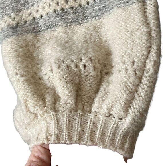 BNDI Revolve Pullover Sweater Size S Mohair Alpaca Balloon Sleeve Gray Cream - Picture 6 of 9
